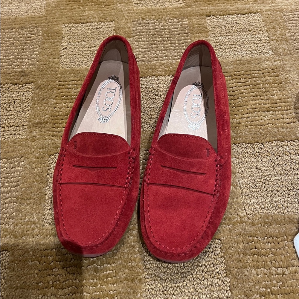 Tod's Red Suede Loafers